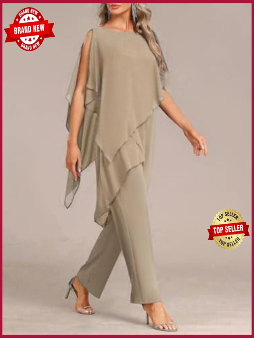 Mother of Bride Chiffon Pants Suit 2 Piece Dressy Formal Evening Outfit - Picture 4 of 7